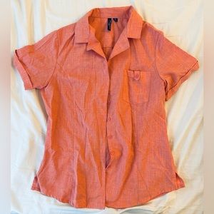 Peach Stretch Linen- Look Button Up Shirt - Size Medium